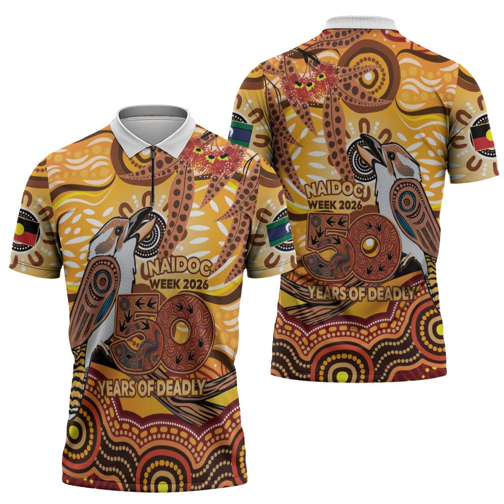 Kookaburra Australia NAIDOC Week 2026 Zipper Polo Shirt 50 Years Deadly Indigenous Art