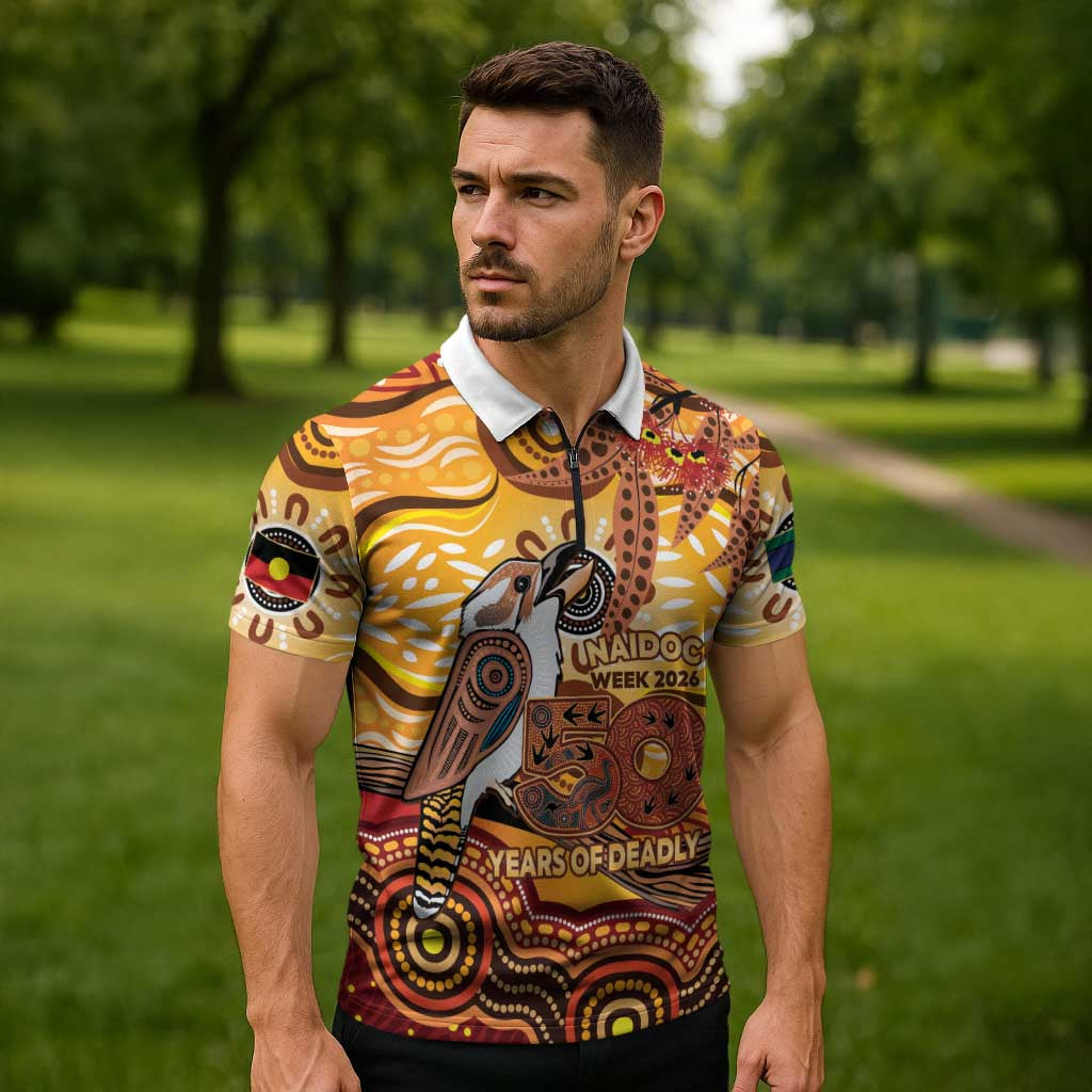 Kookaburra Australia NAIDOC Week 2026 Zipper Polo Shirt 50 Years Deadly Indigenous Art