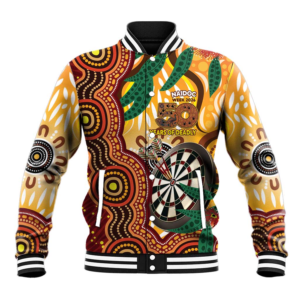 Darts Australia NAIDOC Week 2026 Personalised Baseball Jacket 50 Years Deadly Eucalyptus Indigenous Art