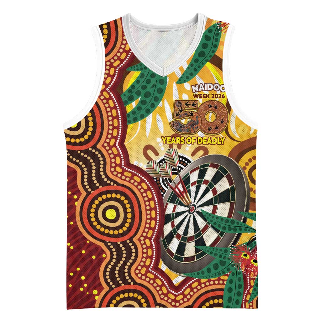 Darts Australia NAIDOC Week 2026 Personalised Basketball Jersey 50 Years Deadly Eucalyptus Indigenous Art