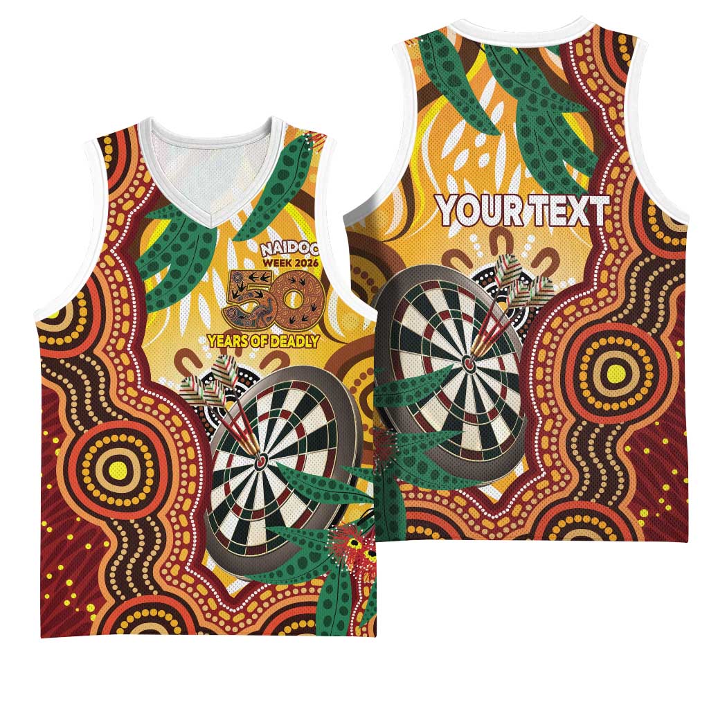 Darts Australia NAIDOC Week 2026 Personalised Basketball Jersey 50 Years Deadly Eucalyptus Indigenous Art
