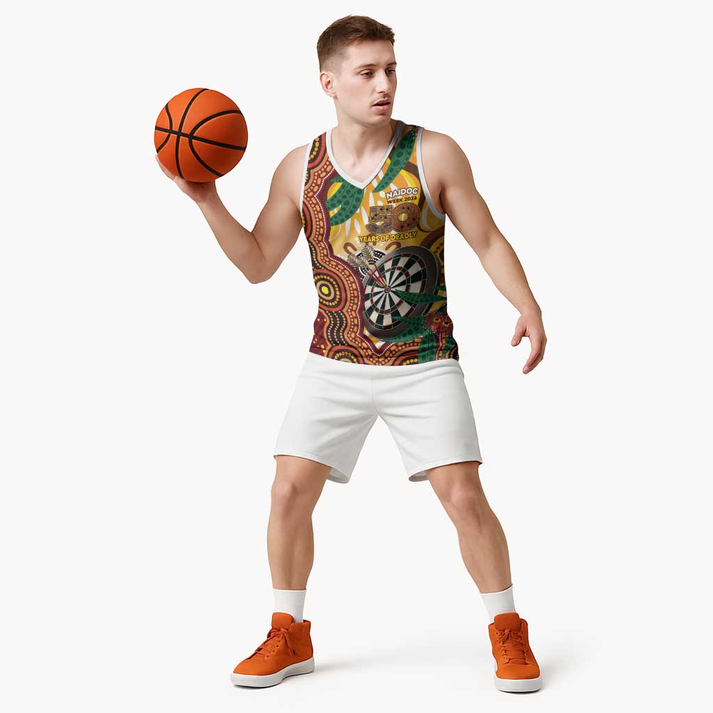 Darts Australia NAIDOC Week 2026 Personalised Basketball Jersey 50 Years Deadly Eucalyptus Indigenous Art