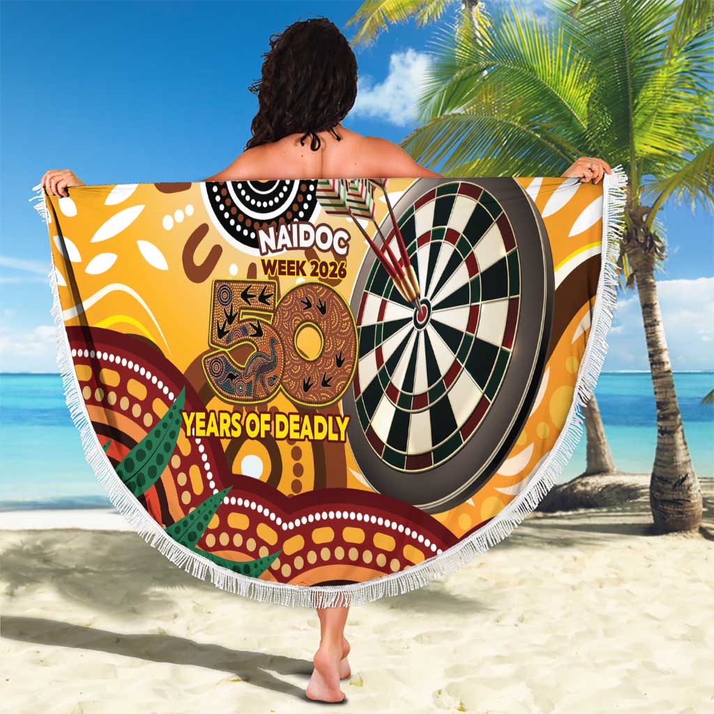 Darts Australia NAIDOC Week 2026 Personalised Beach Blanket 50 Years Deadly Eucalyptus Indigenous Art