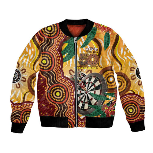 Darts Australia NAIDOC Week 2026 Personalised Bomber Jacket 50 Years Deadly Eucalyptus Indigenous Art