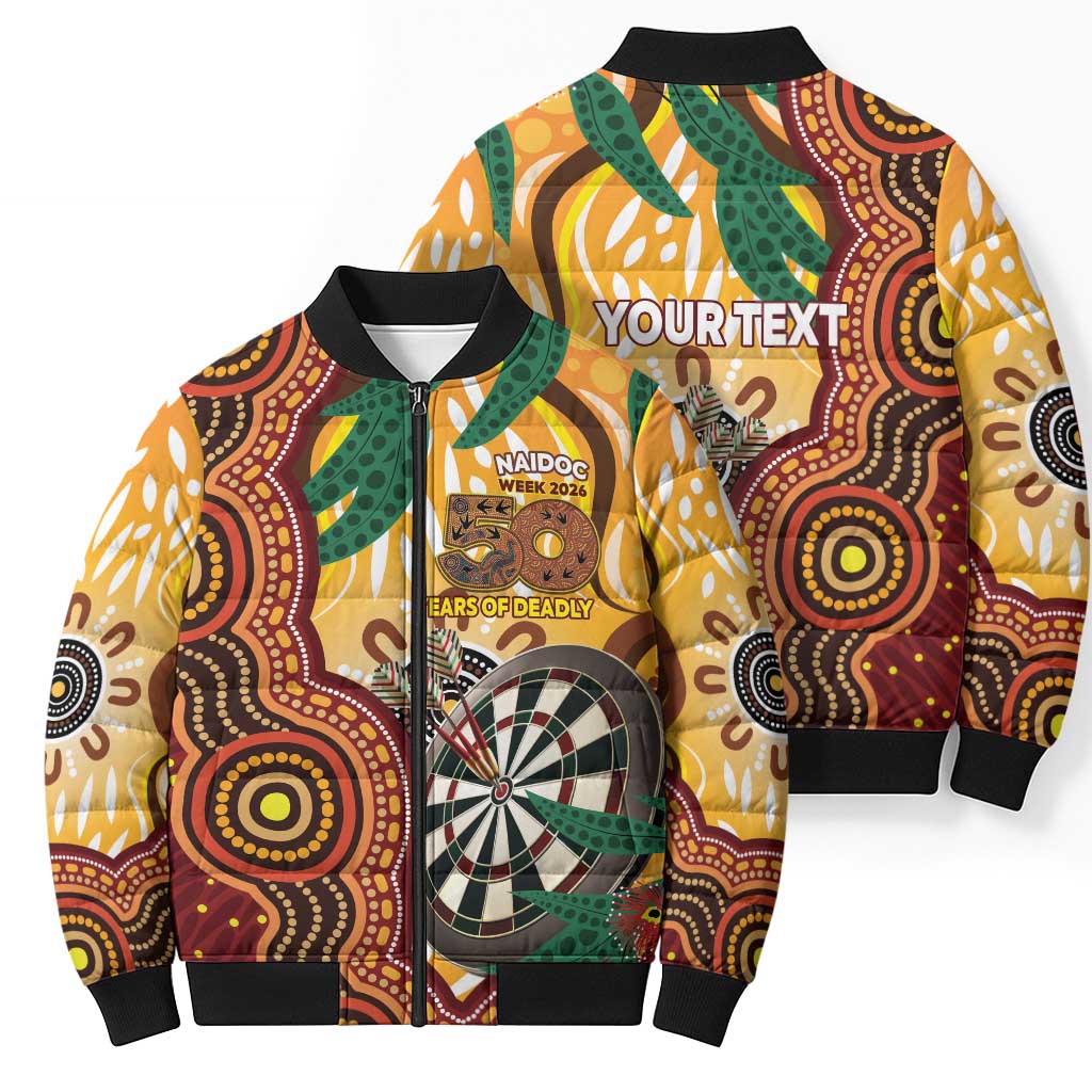 Darts Australia NAIDOC Week 2026 Personalised Bomber Puffer Jacket 50 Years Deadly Eucalyptus Indigenous Art