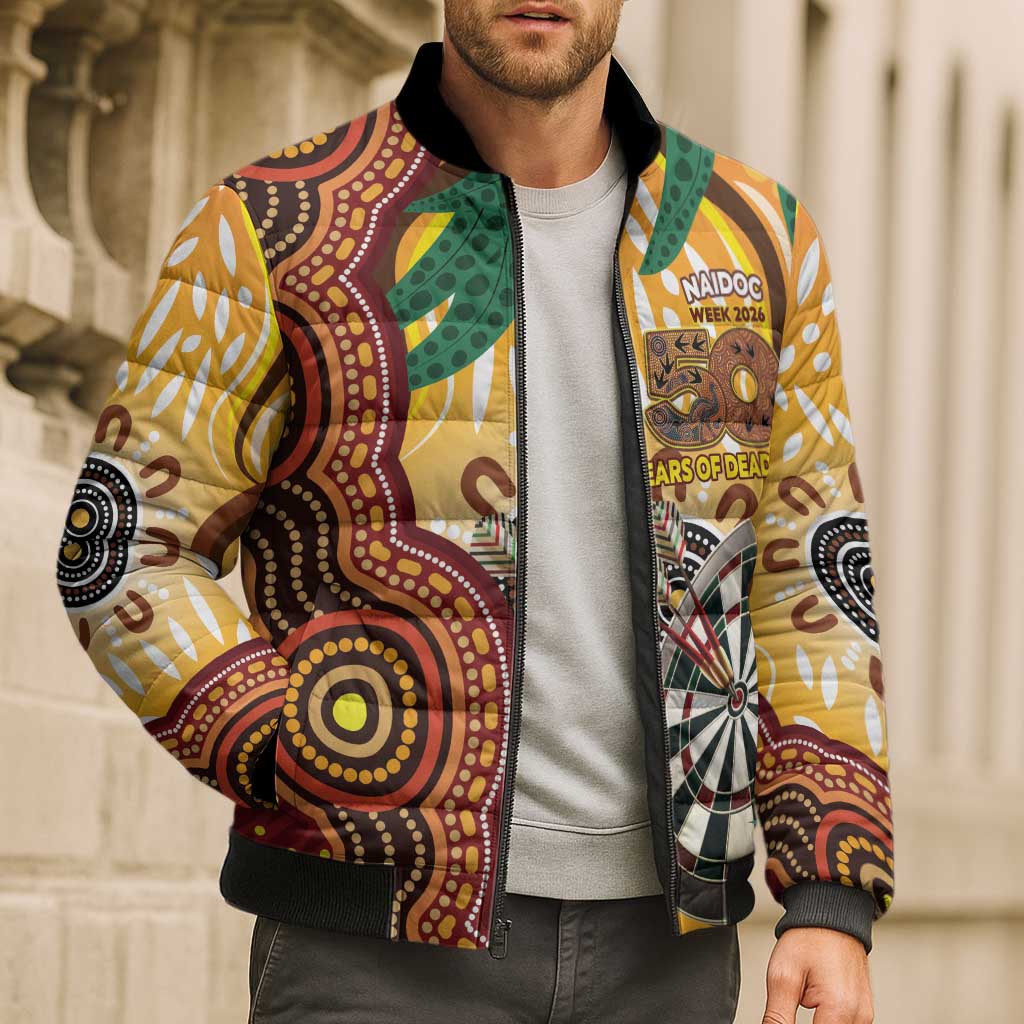 Darts Australia NAIDOC Week 2026 Personalised Bomber Puffer Jacket 50 Years Deadly Eucalyptus Indigenous Art