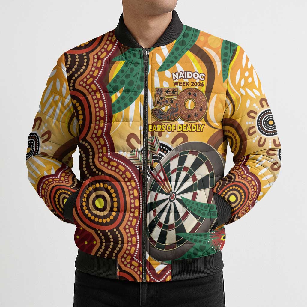Darts Australia NAIDOC Week 2026 Personalised Bomber Puffer Jacket 50 Years Deadly Eucalyptus Indigenous Art