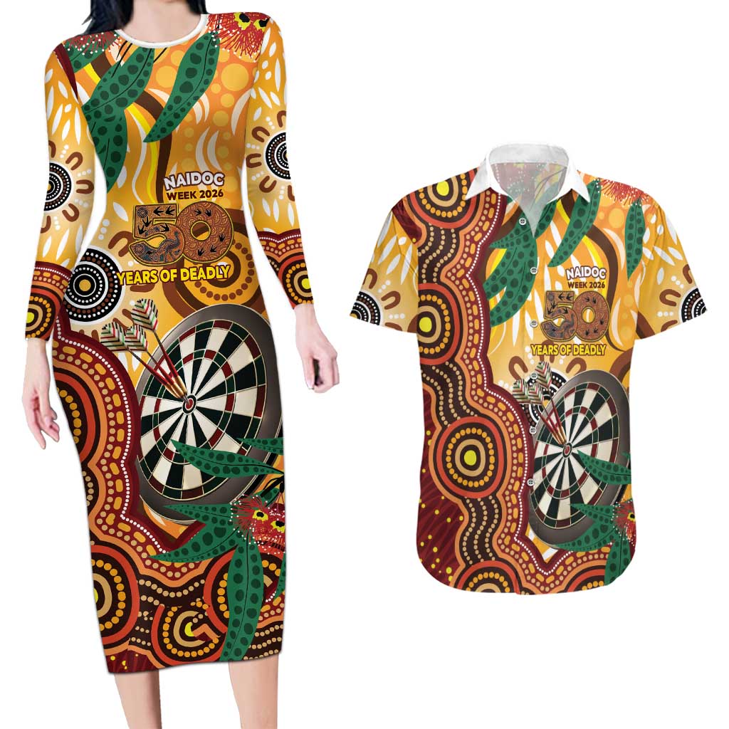 Darts Australia NAIDOC Week 2026 Personalised Couples Matching Long Sleeve Bodycon Dress and Hawaiian Shirt 50 Years Deadly Eucalyptus Indigenous Art