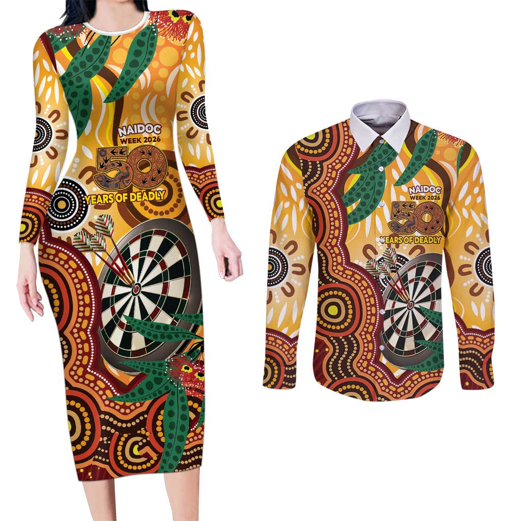 Darts Australia NAIDOC Week 2026 Personalised Couples Matching Long Sleeve Bodycon Dress and Long Sleeve Button Shirt 50 Years Deadly Eucalyptus Indigenous Art