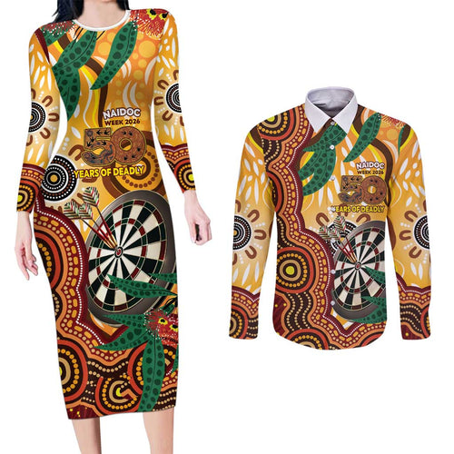 Darts Australia NAIDOC Week 2026 Personalised Couples Matching Long Sleeve Bodycon Dress and Long Sleeve Button Shirt 50 Years Deadly Eucalyptus Indigenous Art