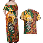 Darts Australia NAIDOC Week 2026 Personalised Couples Matching Off Shoulder Maxi Dress and Hawaiian Shirt 50 Years Deadly Eucalyptus Indigenous Art