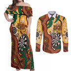 Darts Australia NAIDOC Week 2026 Personalised Couples Matching Off Shoulder Maxi Dress and Long Sleeve Button Shirt 50 Years Deadly Eucalyptus Indigenous Art