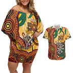 Darts Australia NAIDOC Week 2026 Personalised Couples Matching Off Shoulder Short Dress and Hawaiian Shirt 50 Years Deadly Eucalyptus Indigenous Art