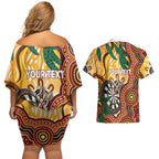 Darts Australia NAIDOC Week 2026 Personalised Couples Matching Off Shoulder Short Dress and Hawaiian Shirt 50 Years Deadly Eucalyptus Indigenous Art