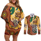 Darts Australia NAIDOC Week 2026 Personalised Couples Matching Off Shoulder Short Dress and Long Sleeve Button Shirt 50 Years Deadly Eucalyptus Indigenous Art