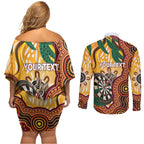Darts Australia NAIDOC Week 2026 Personalised Couples Matching Off Shoulder Short Dress and Long Sleeve Button Shirt 50 Years Deadly Eucalyptus Indigenous Art