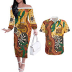Darts Australia NAIDOC Week 2026 Personalised Couples Matching Off The Shoulder Long Sleeve Dress and Hawaiian Shirt 50 Years Deadly Eucalyptus Indigenous Art