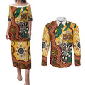 Darts Australia NAIDOC Week 2026 Personalised Couples Matching Puletasi and Long Sleeve Button Shirt 50 Years Deadly Eucalyptus Indigenous Art