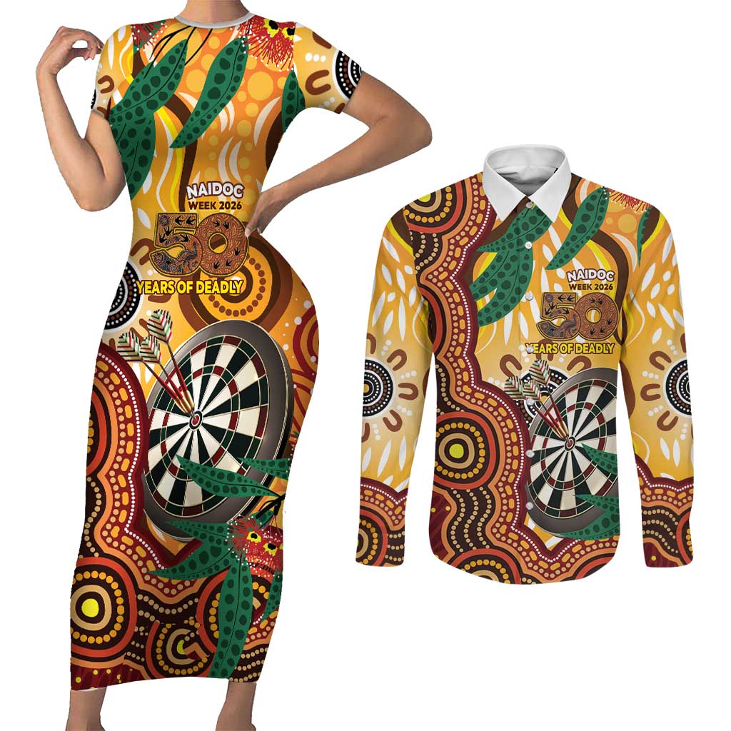 Darts Australia NAIDOC Week 2026 Personalised Couples Matching Short Sleeve Bodycon Dress and Long Sleeve Button Shirt 50 Years Deadly Eucalyptus Indigenous Art
