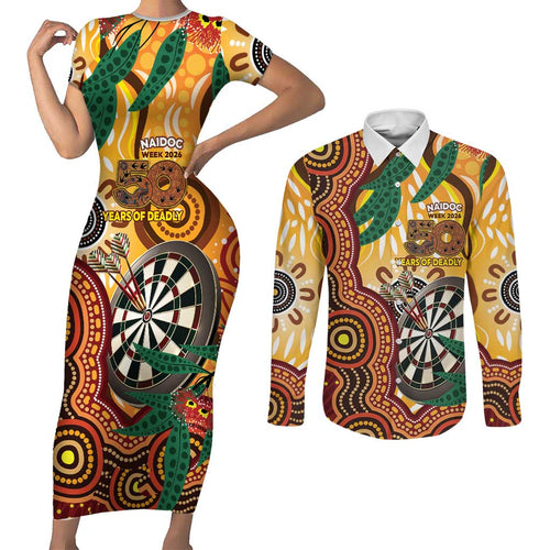 Darts Australia NAIDOC Week 2026 Personalised Couples Matching Short Sleeve Bodycon Dress and Long Sleeve Button Shirt 50 Years Deadly Eucalyptus Indigenous Art