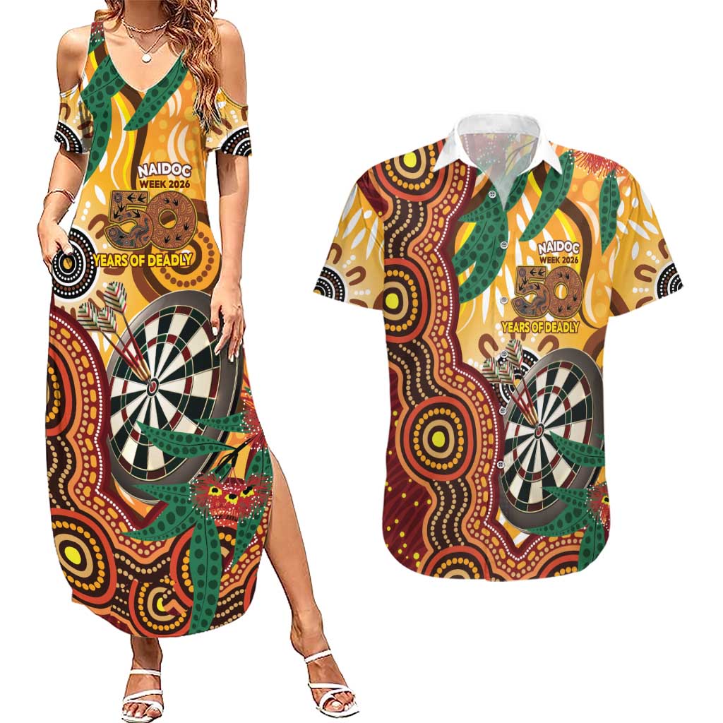 Darts Australia NAIDOC Week 2026 Personalised Couples Matching Summer Maxi Dress and Hawaiian Shirt 50 Years Deadly Eucalyptus Indigenous Art