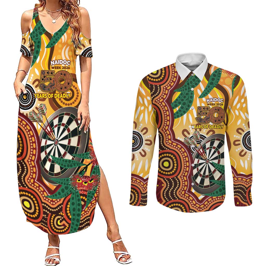 Darts Australia NAIDOC Week 2026 Personalised Couples Matching Summer Maxi Dress and Long Sleeve Button Shirt 50 Years Deadly Eucalyptus Indigenous Art