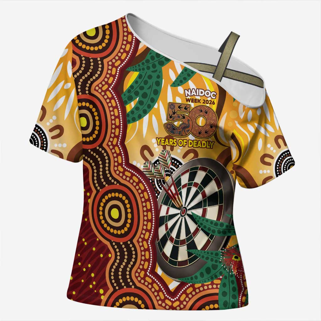 Darts Australia NAIDOC Week 2026 Personalised Cross Shoulder Shirt 50 Years Deadly Eucalyptus Indigenous Art
