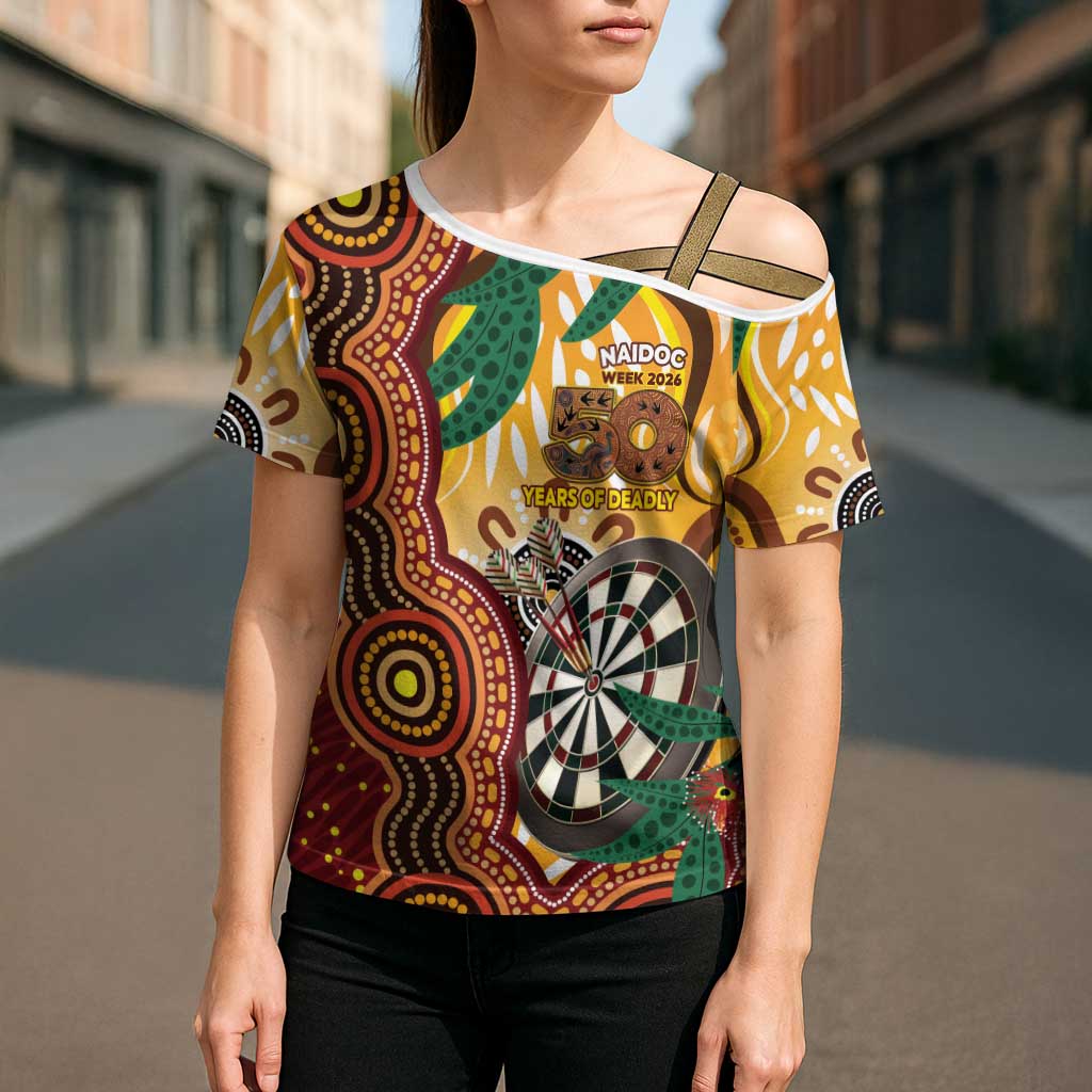 Darts Australia NAIDOC Week 2026 Personalised Cross Shoulder Shirt 50 Years Deadly Eucalyptus Indigenous Art