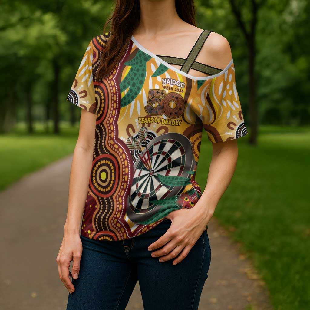 Darts Australia NAIDOC Week 2026 Personalised Cross Shoulder Shirt 50 Years Deadly Eucalyptus Indigenous Art