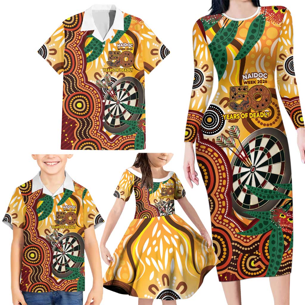 Darts Australia NAIDOC Week 2026 Personalised Family Matching Long Sleeve Bodycon Dress and Hawaiian Shirt 50 Years Deadly Eucalyptus Indigenous Art