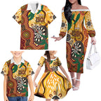 Darts Australia NAIDOC Week 2026 Personalised Family Matching Off The Shoulder Long Sleeve Dress and Hawaiian Shirt 50 Years Deadly Eucalyptus Indigenous Art