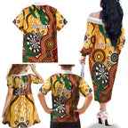 Darts Australia NAIDOC Week 2026 Personalised Family Matching Off The Shoulder Long Sleeve Dress and Hawaiian Shirt 50 Years Deadly Eucalyptus Indigenous Art