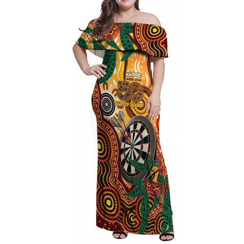 Darts Australia NAIDOC Week 2026 Personalised Family Matching Off Shoulder Maxi Dress and Hawaiian Shirt 50 Years Deadly Eucalyptus Indigenous Art