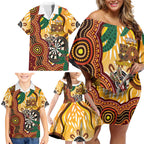 Darts Australia NAIDOC Week 2026 Personalised Family Matching Off Shoulder Short Dress and Hawaiian Shirt 50 Years Deadly Eucalyptus Indigenous Art
