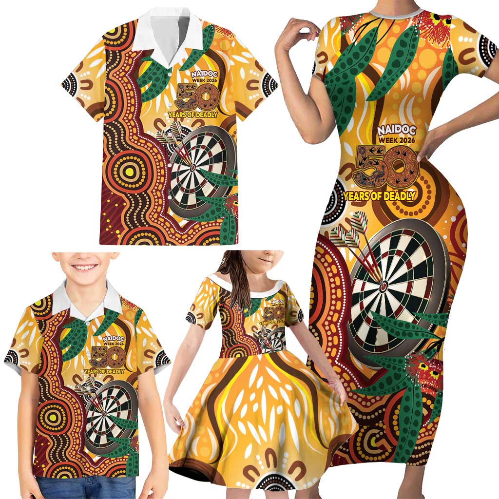 Darts Australia NAIDOC Week 2026 Personalised Family Matching Short Sleeve Bodycon Dress and Hawaiian Shirt 50 Years Deadly Eucalyptus Indigenous Art