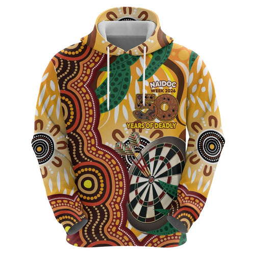 Darts Australia NAIDOC Week 2026 Personalised Hoodie 50 Years Deadly Eucalyptus Indigenous Art