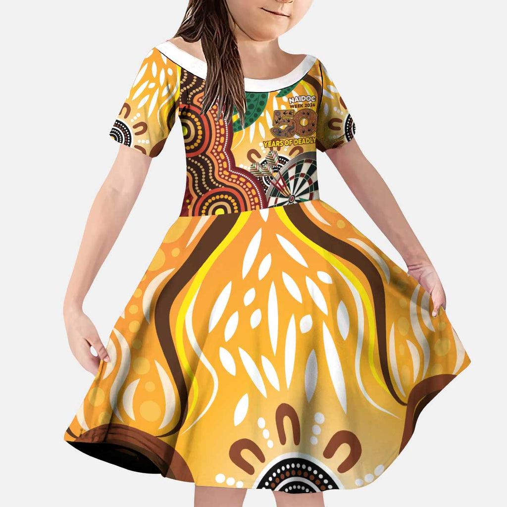 Darts Australia NAIDOC Week 2026 Personalised Kid Short Sleeve Dress 50 Years Deadly Eucalyptus Indigenous Art