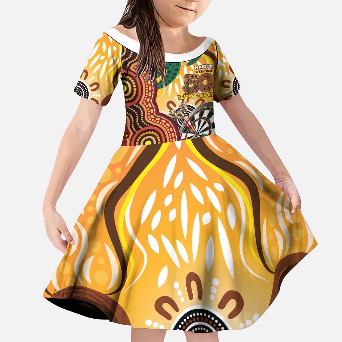 Darts Australia NAIDOC Week 2026 Personalised Kid Short Sleeve Dress 50 Years Deadly Eucalyptus Indigenous Art