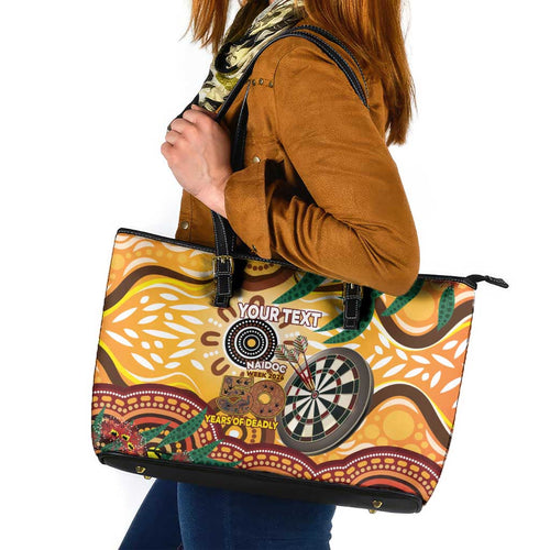 Darts Australia NAIDOC Week 2026 Personalised Leather Tote Bag 50 Years Deadly Eucalyptus Indigenous Art