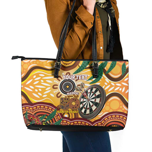 Darts Australia NAIDOC Week 2026 Personalised Leather Tote Bag 50 Years Deadly Eucalyptus Indigenous Art