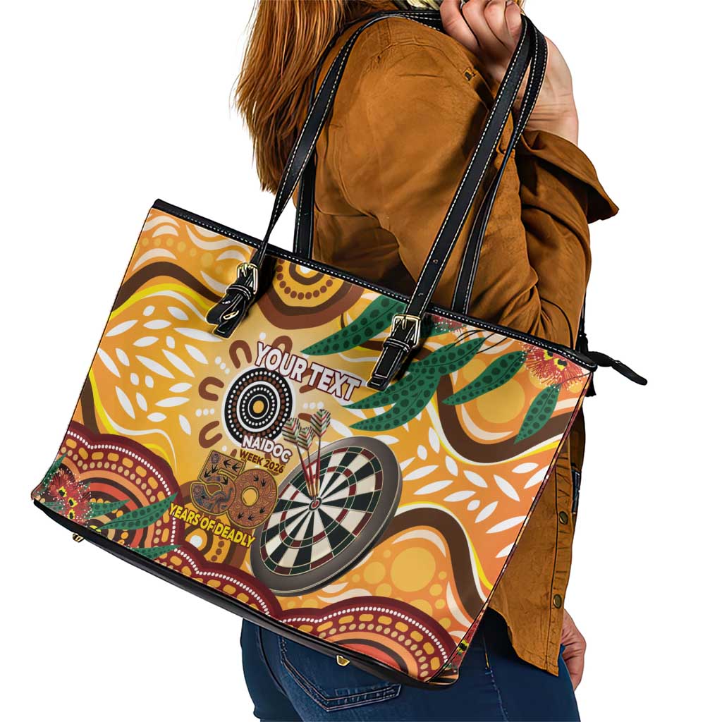 Darts Australia NAIDOC Week 2026 Personalised Leather Tote Bag 50 Years Deadly Eucalyptus Indigenous Art
