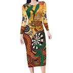 Darts Australia NAIDOC Week 2026 Personalised Long Sleeve Bodycon Dress 50 Years Deadly Eucalyptus Indigenous Art
