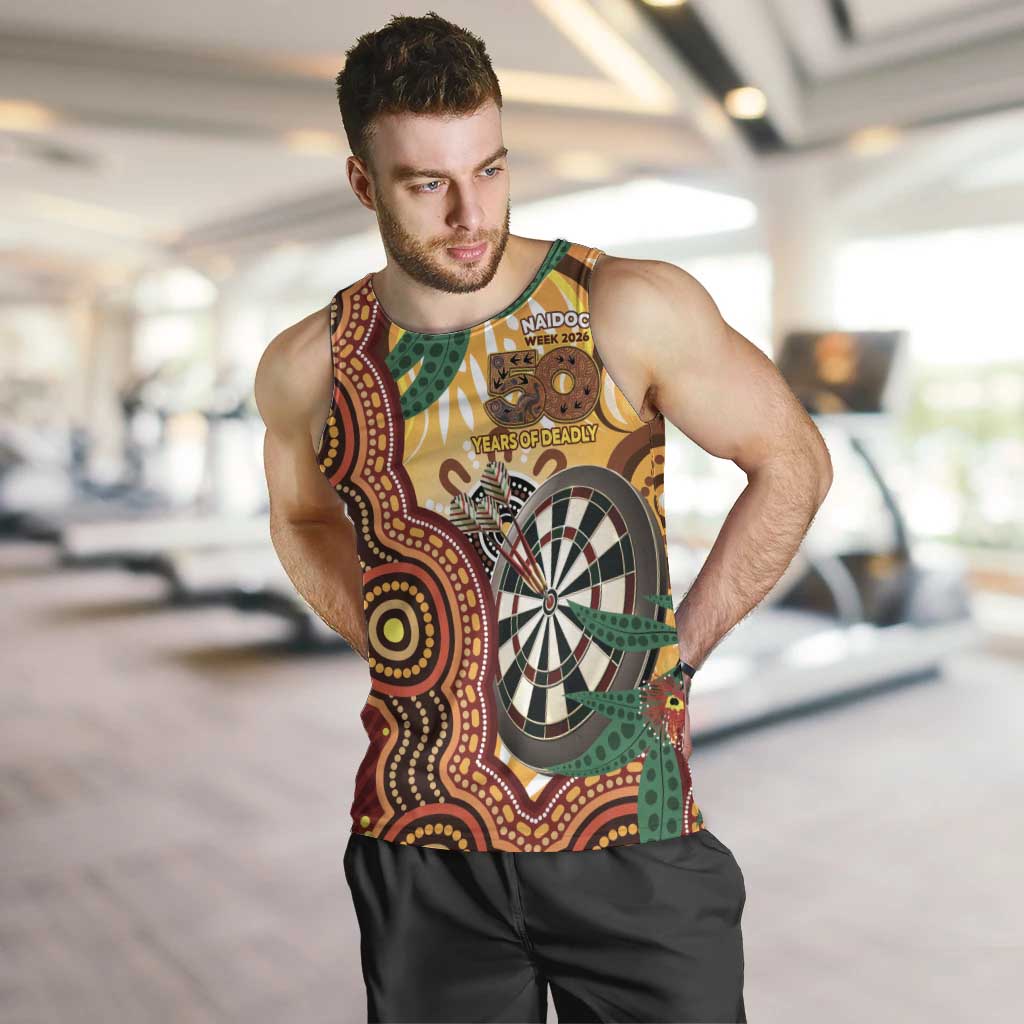 Darts Australia NAIDOC Week 2026 Personalised Men Tank Top 50 Years Deadly Eucalyptus Indigenous Art