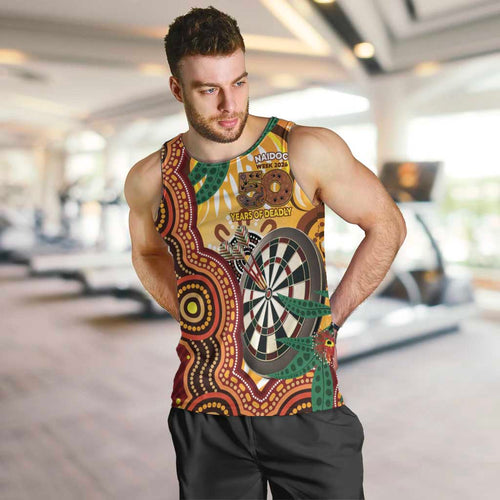 Darts Australia NAIDOC Week 2026 Personalised Men Tank Top 50 Years Deadly Eucalyptus Indigenous Art