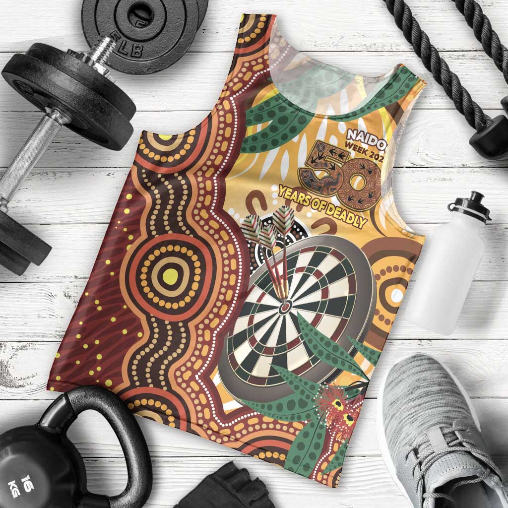 Darts Australia NAIDOC Week 2026 Personalised Men Tank Top 50 Years Deadly Eucalyptus Indigenous Art
