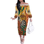 Darts Australia NAIDOC Week 2026 Personalised Off The Shoulder Long Sleeve Dress 50 Years Deadly Eucalyptus Indigenous Art