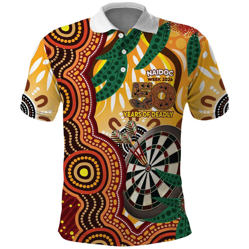 Darts Australia NAIDOC Week 2026 Personalised Polo Shirt 50 Years Deadly Eucalyptus Indigenous Art