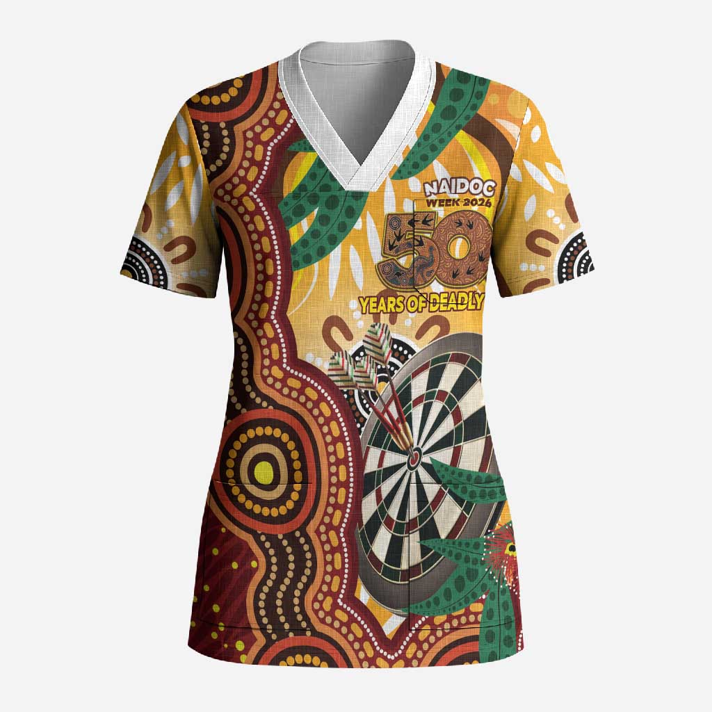 Darts Australia NAIDOC Week 2026 Personalised Scrub Top 50 Years Deadly Eucalyptus Indigenous Art