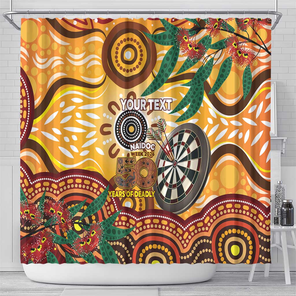 Darts Australia NAIDOC Week 2026 Personalised Shower Curtain 50 Years Deadly Eucalyptus Indigenous Art