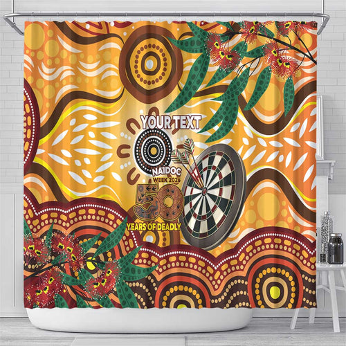 Darts Australia NAIDOC Week 2026 Personalised Shower Curtain 50 Years Deadly Eucalyptus Indigenous Art